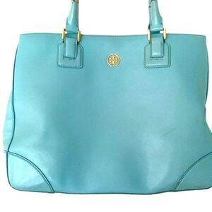 Tory Burch Robinson East West Tote - Morning Sky Blue Saffiano Leather - Large